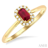 5x3 MM Octagonal Shape Ruby and 1/20 Ctw Single Cut Diamond Halo Precious Ring in 10K Yellow Gold